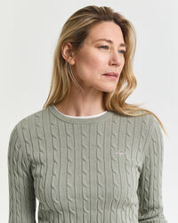 Gebreide kabeltrui met ronde hals van stretchkatoen