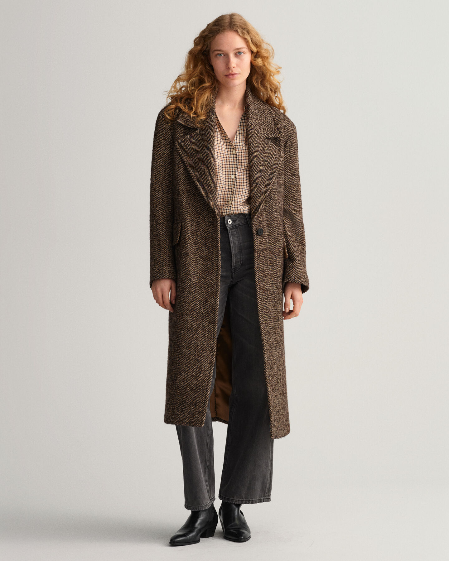 Geruite blouse van katoen en zijde