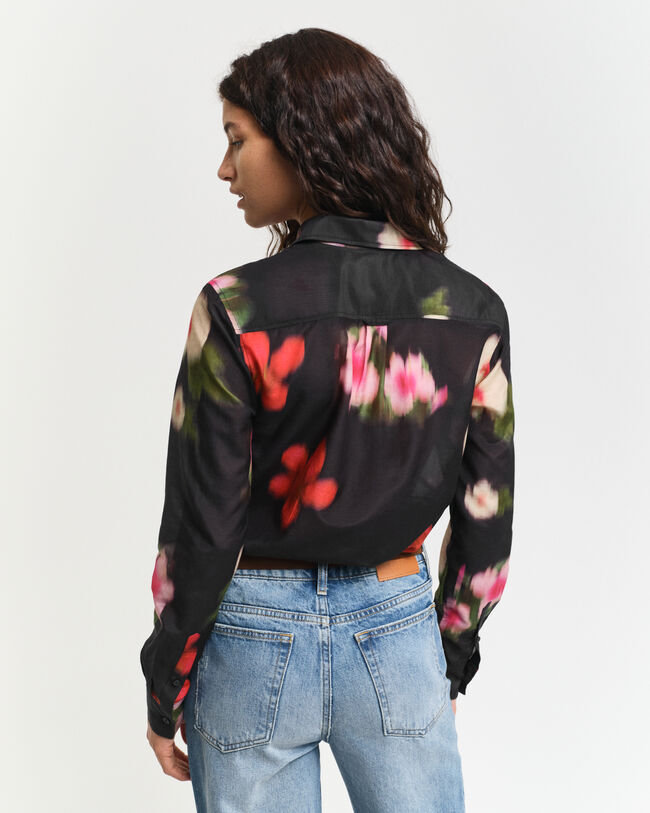 Regular Fit overhemd van katoen en zijde met bloemen