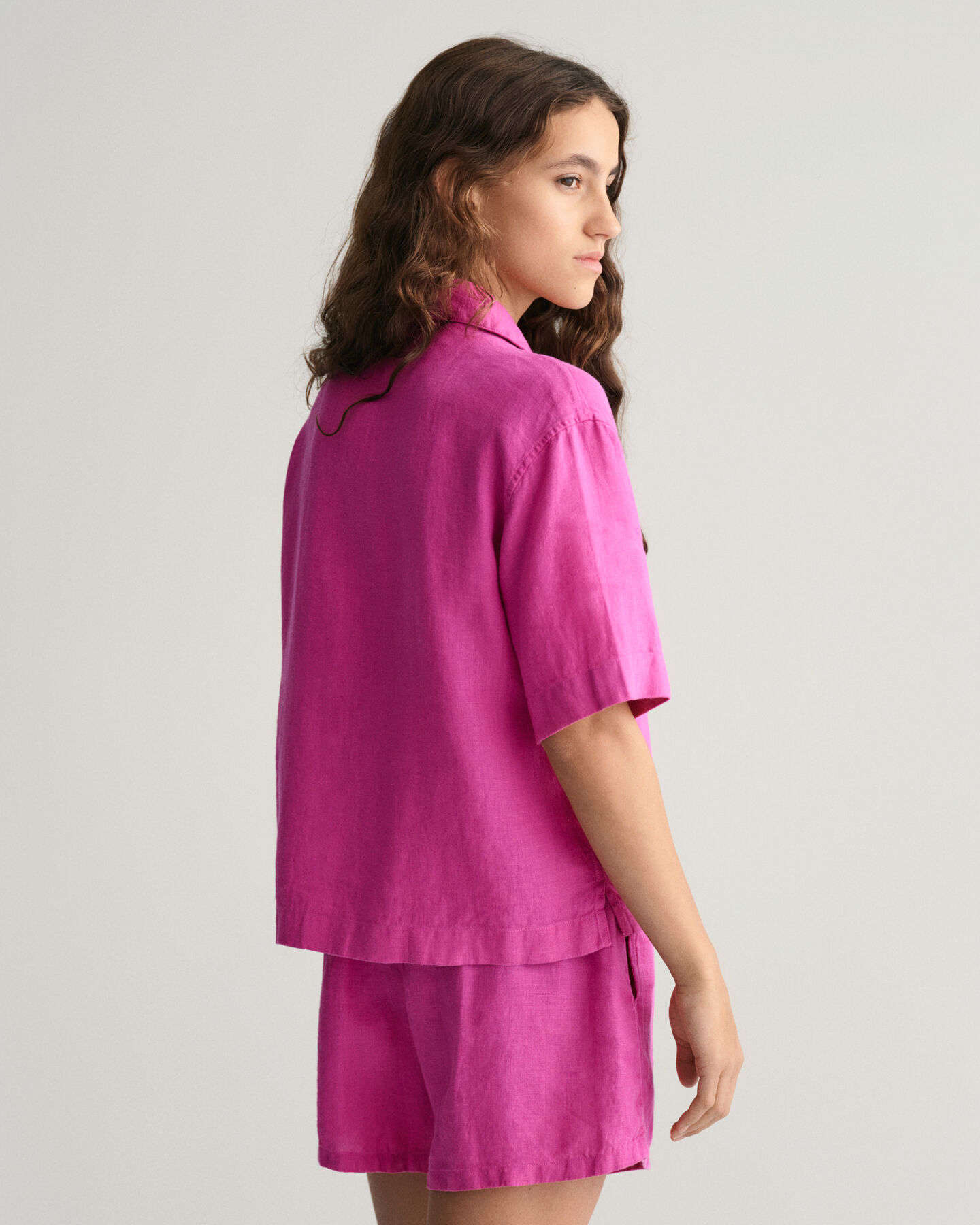 Teen Girls vierkant linnen overhemd met korte mouwen