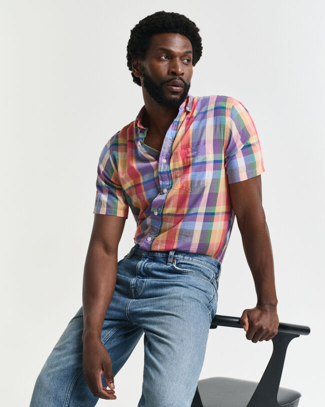 Regular Fit overhemd met korte mouwen en Indiase madrasruit