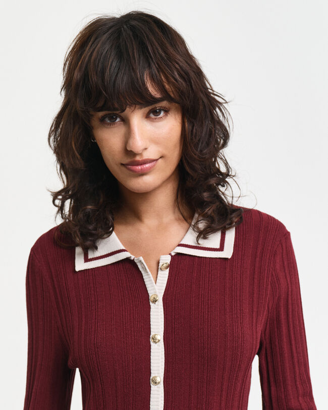 Ribgebreide jurk met contrast