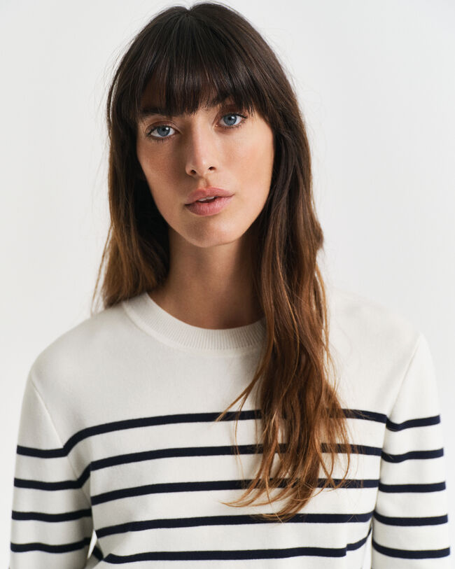 Katoenen trui met ronde hals en strepen