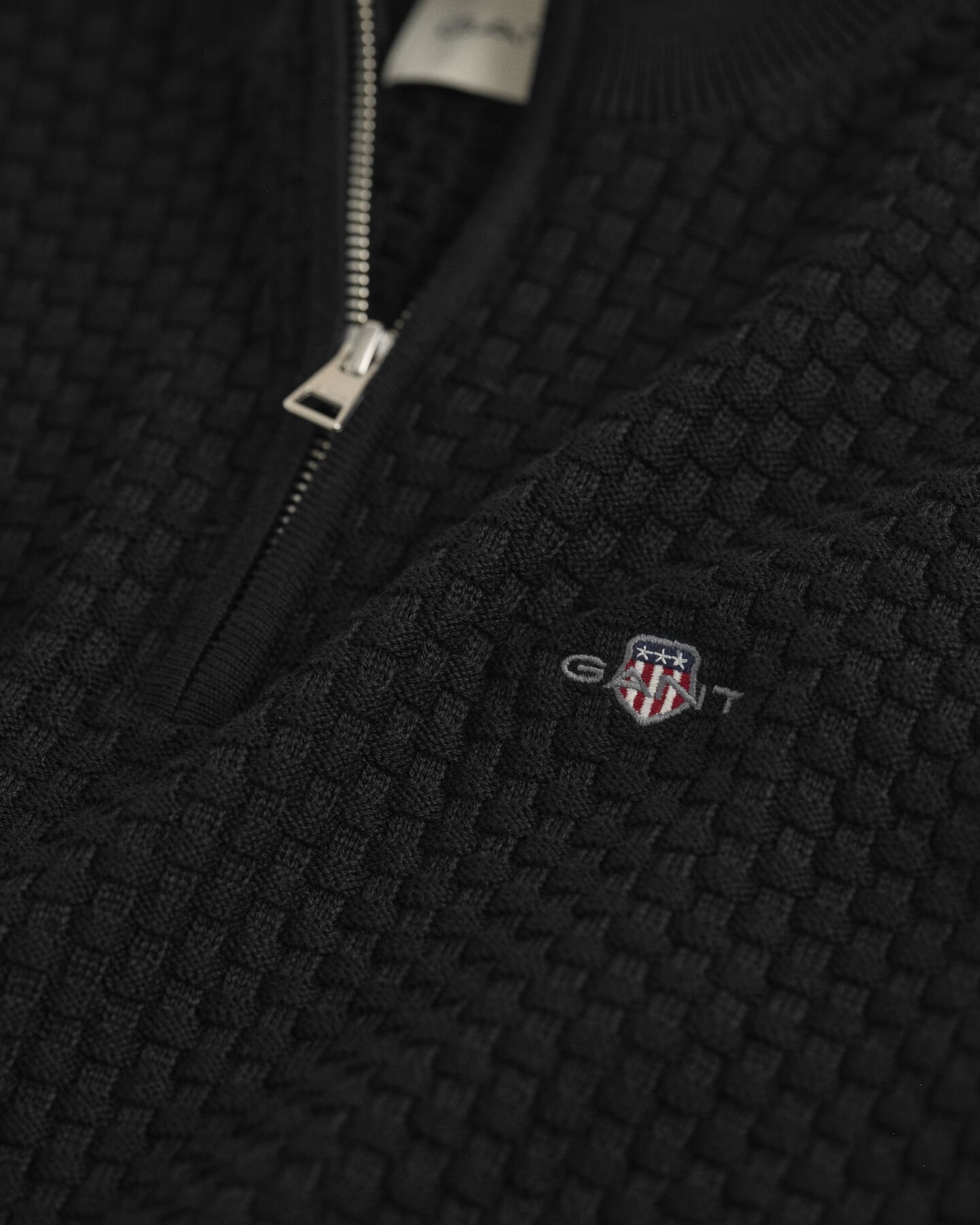 Katoenen Textured sweater met korte rits