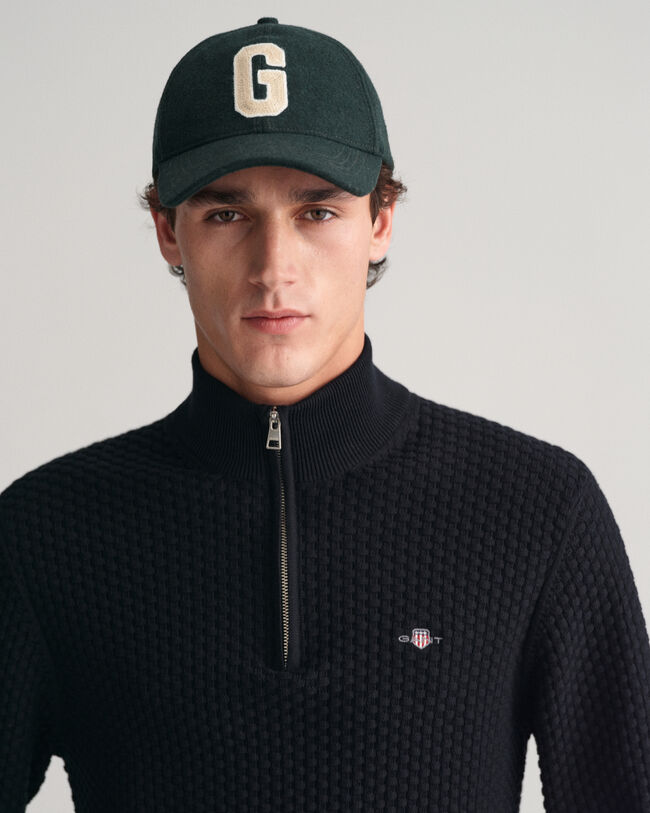 Katoenen Textured sweater met korte rits