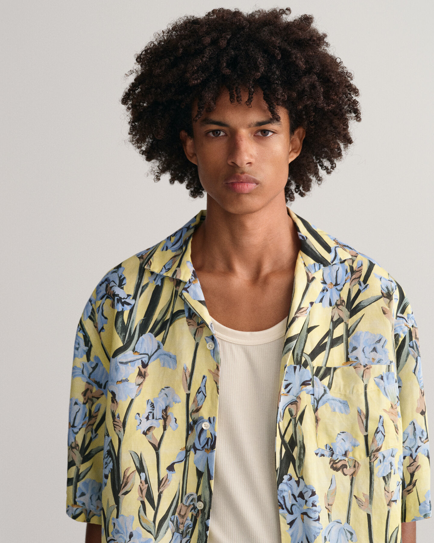Relaxed Fit Iris-print overhemd met korte mouwen van linnen en lyocell