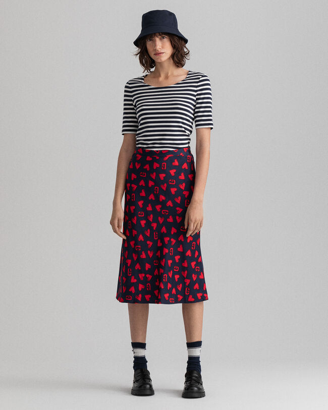 Geribd T-shirt met iets langere korte mouwen en streepje