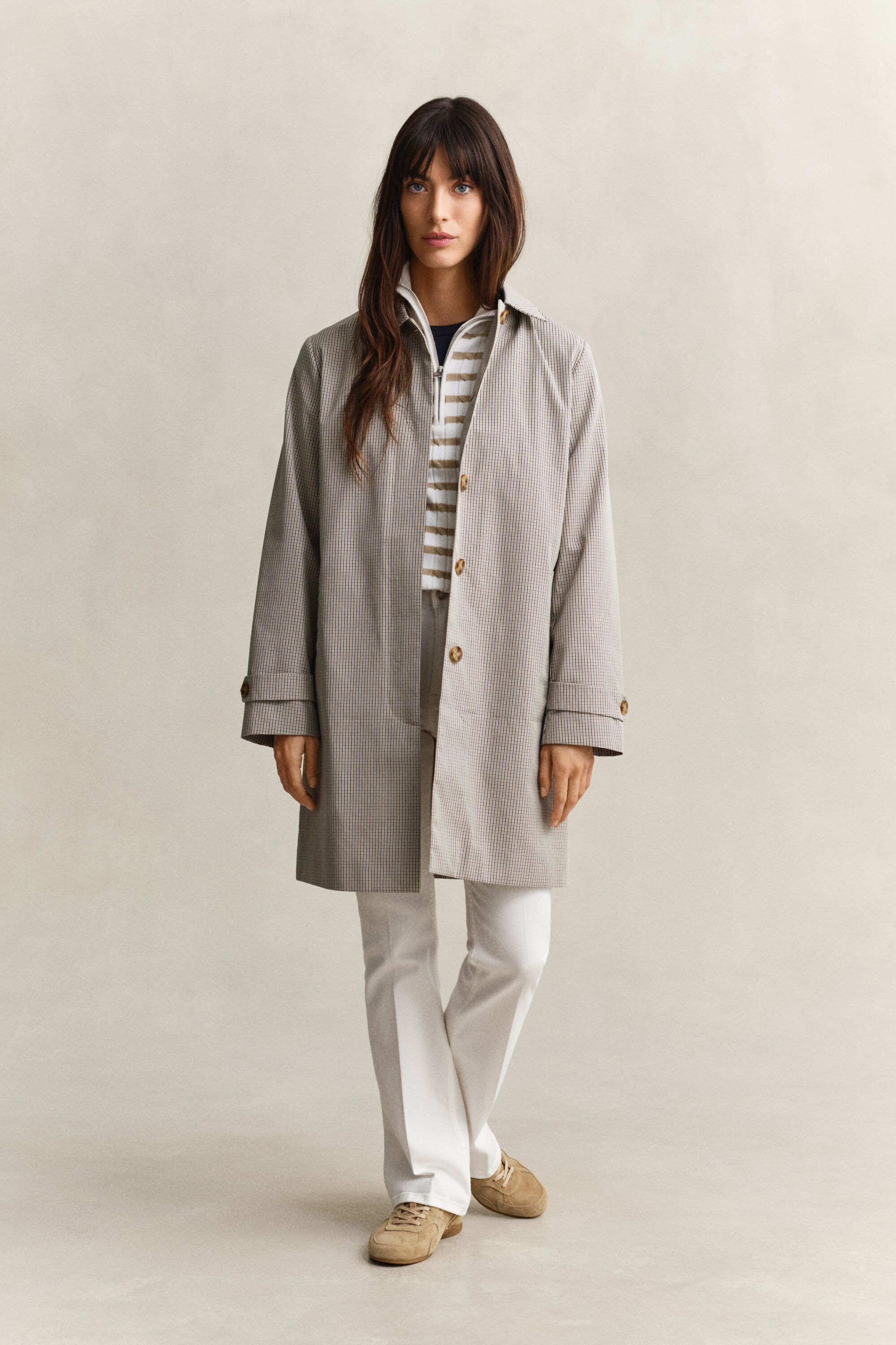 Gebreide kabeltrui met korte rits en strepen