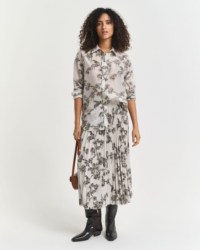 Halflange plooirok met boomprint