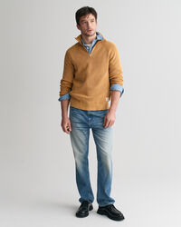 Gewassen ribtrui met korte rits