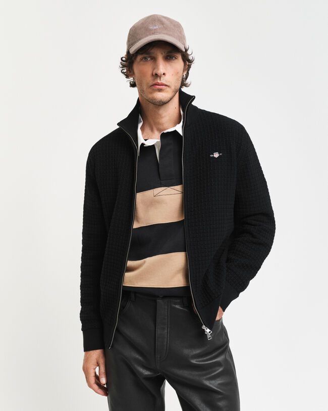 Katoenen vest met ritssluiting en textuur