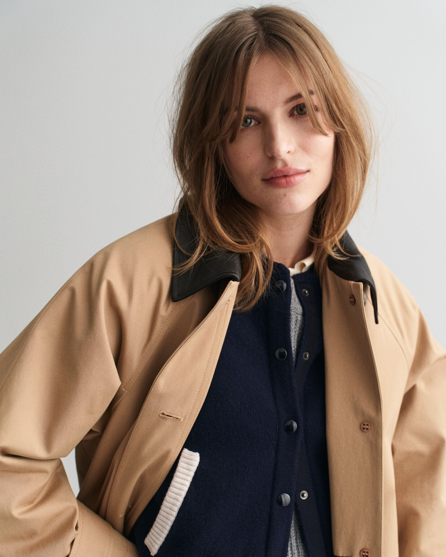 Car Coat met leren kraag