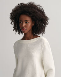 Textured sweater met boothals van katoen