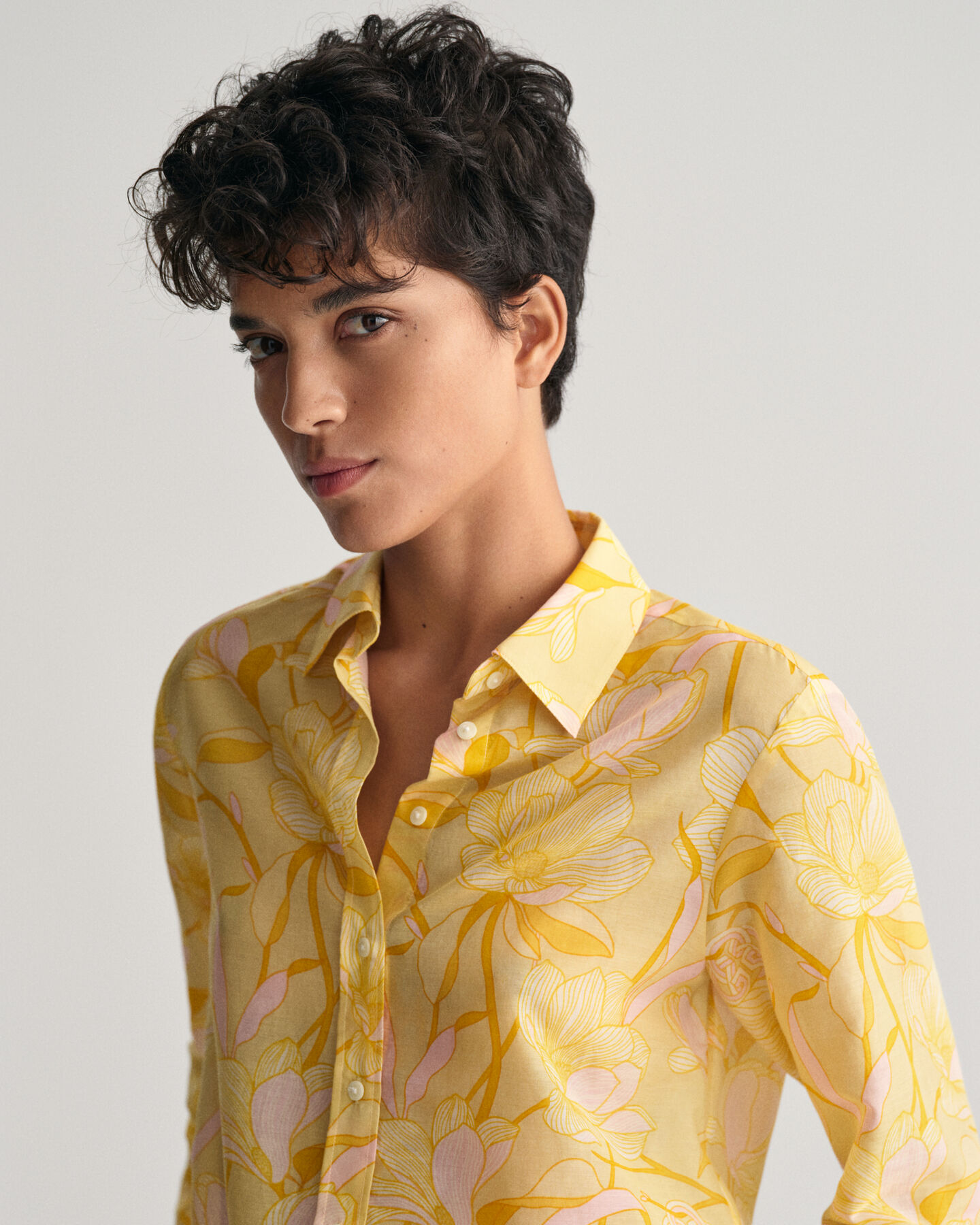 Regular Fit Magnolia Print blouse van katoen en zijde