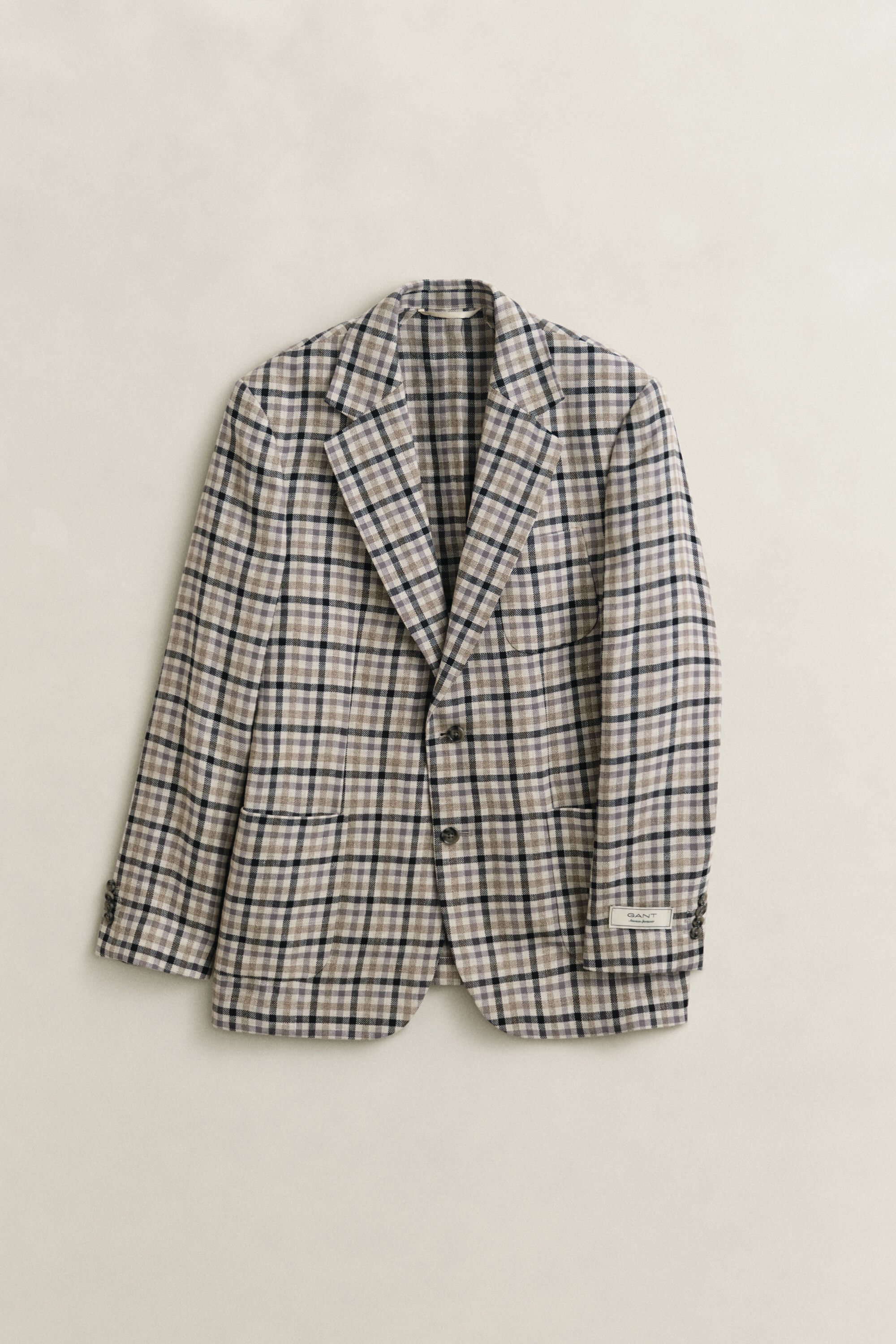 Geruite blazer van wol en linnen