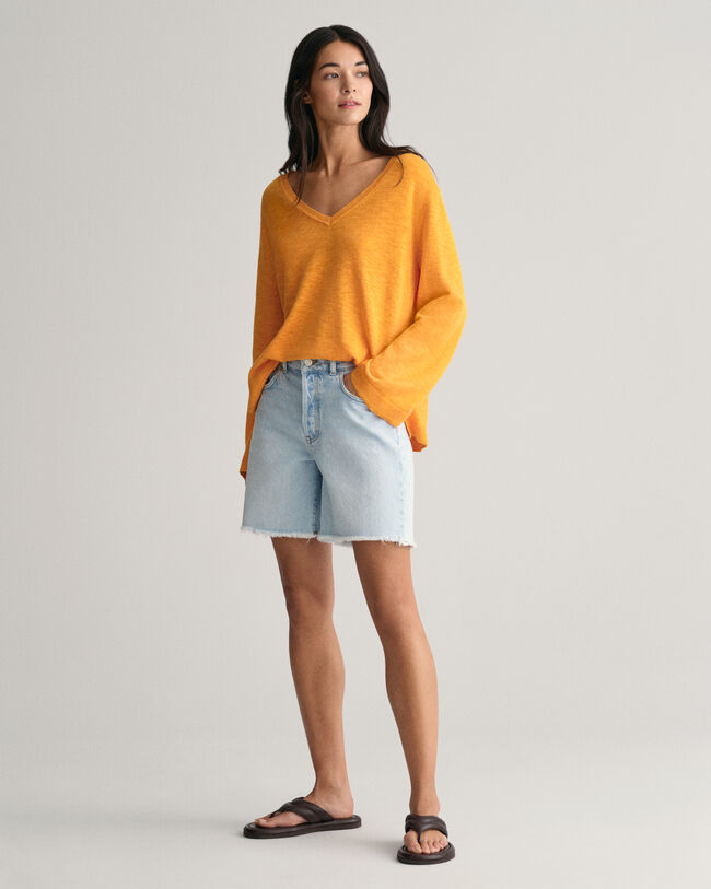 Trui met V-hals van linnenmix