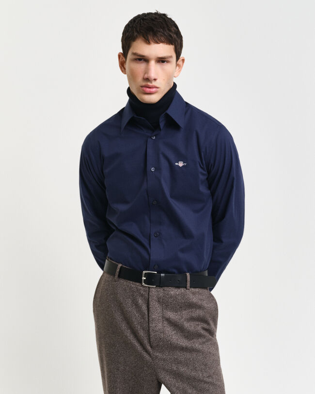 Slim Fit overhemd van stretchpoplin