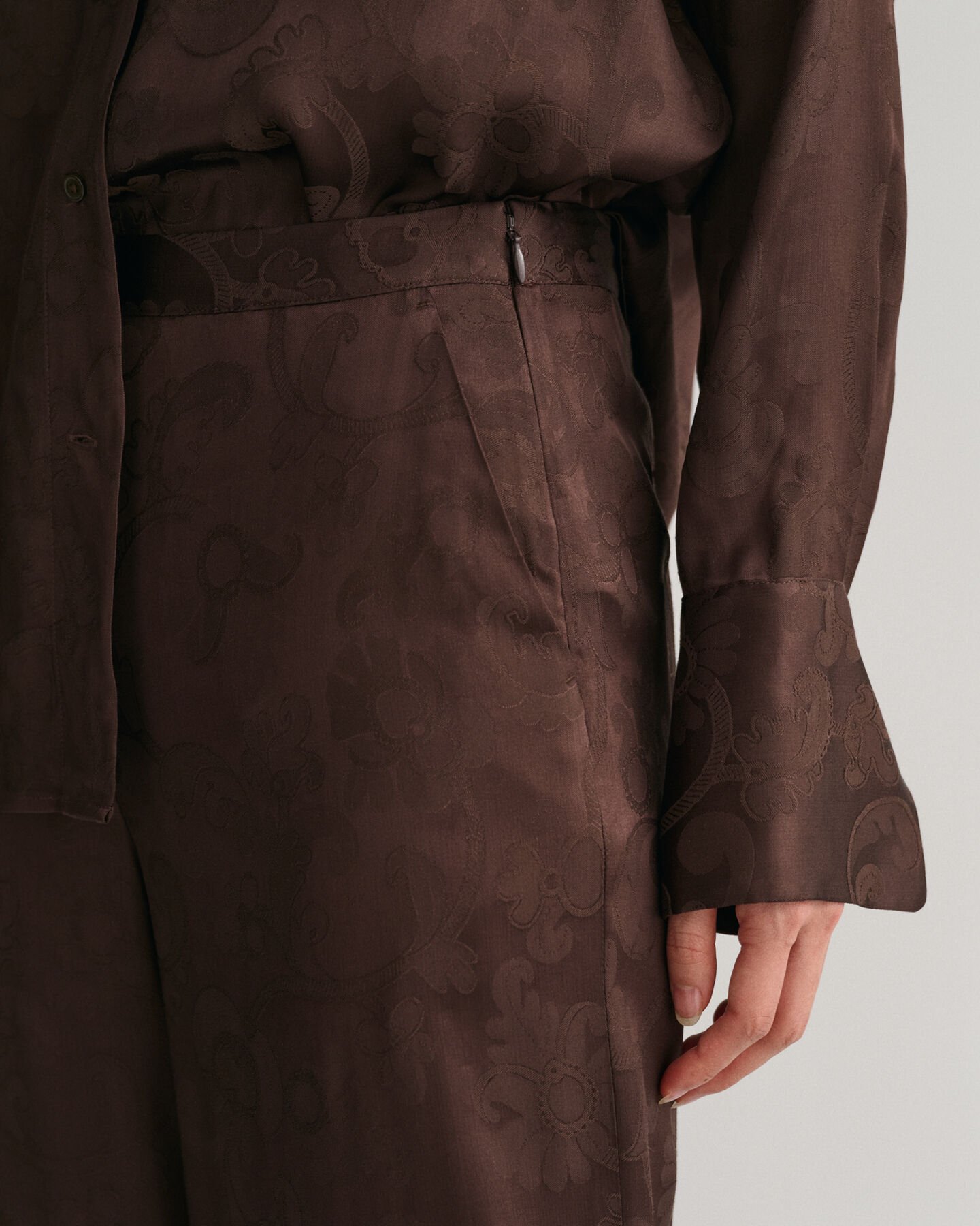 Jacquard broek met wijde pijp en kant