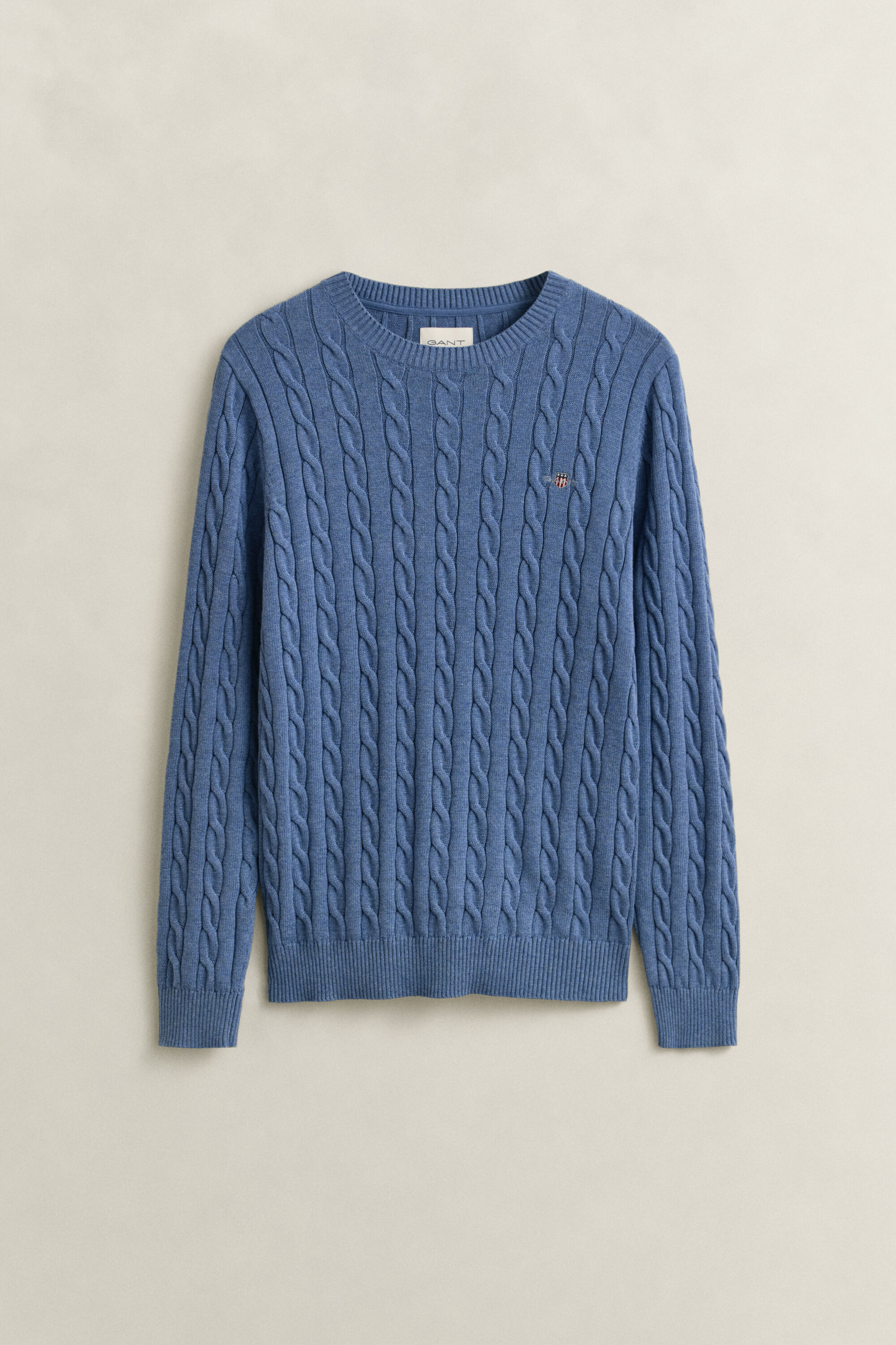 Katoenen gebreide kabeltrui met ronde hals