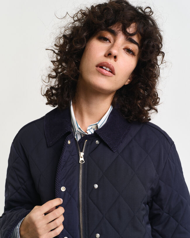 Gewatteerde jas met corduroy details