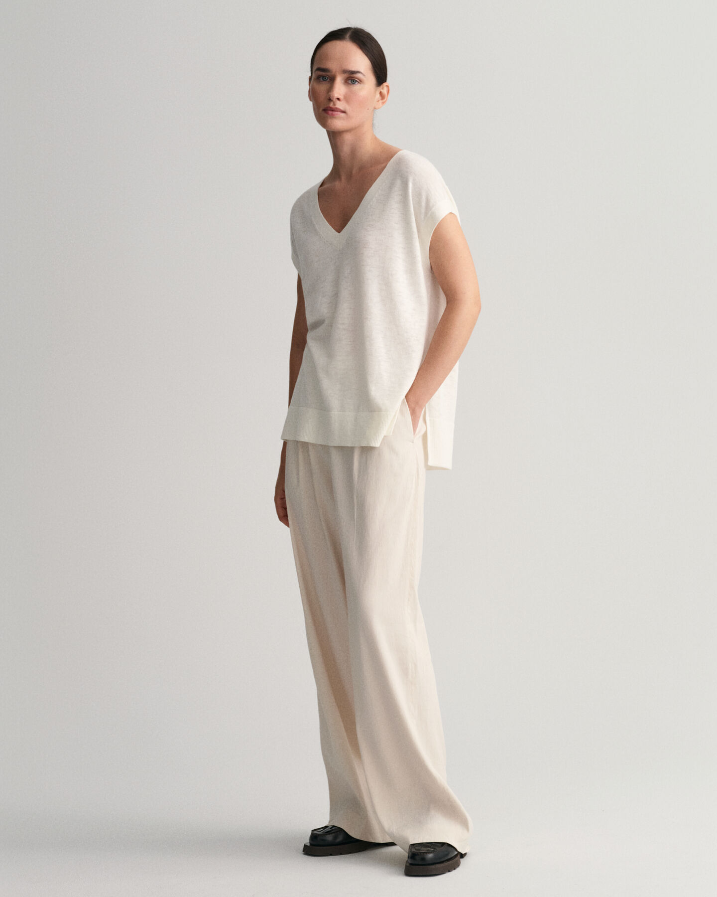 Spencer met V-hals van linnenmix