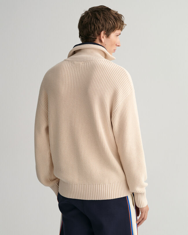Geribde sweater met korte rits