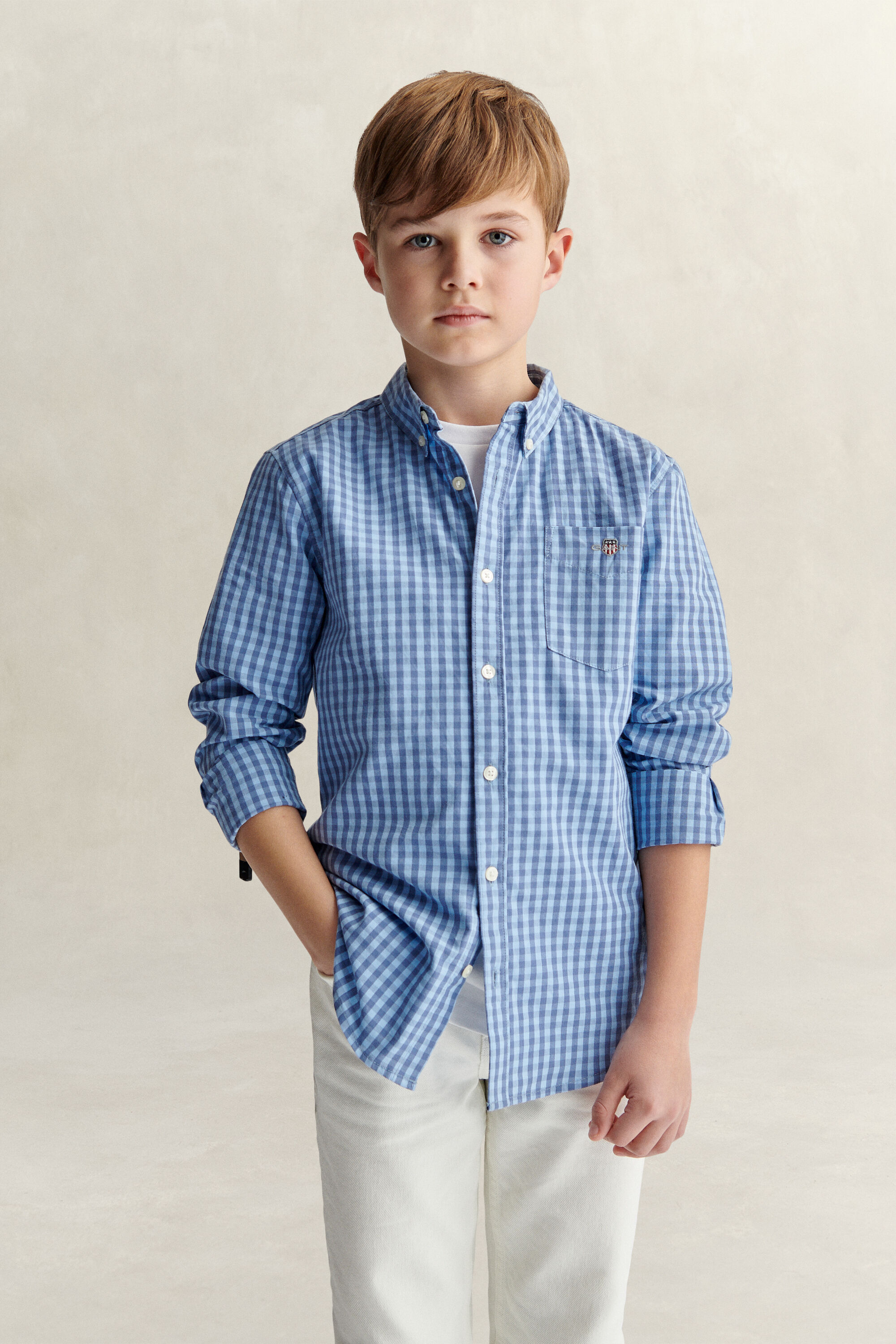 Teen Boys poplin overoverhemd met Gingham-ruitje