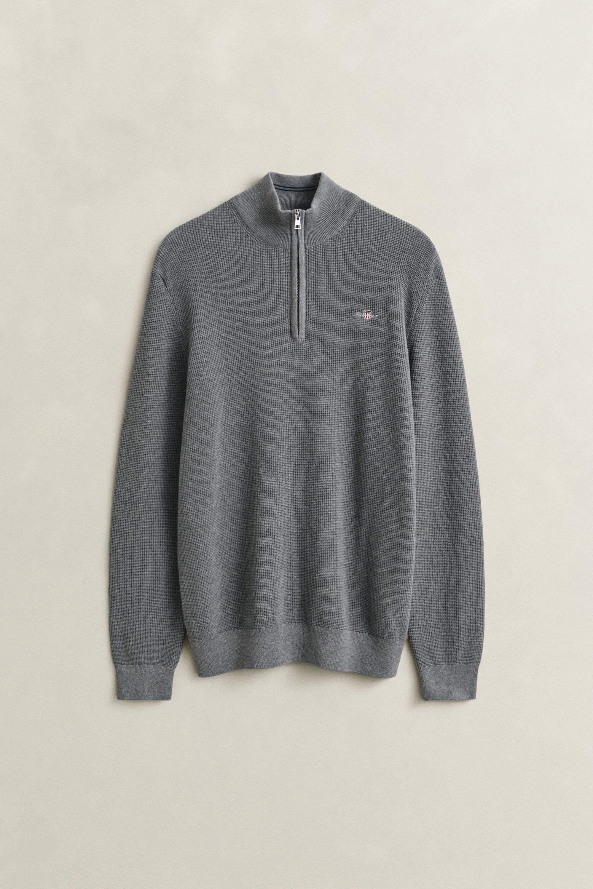 Katoenen Textured sweater met korte rits