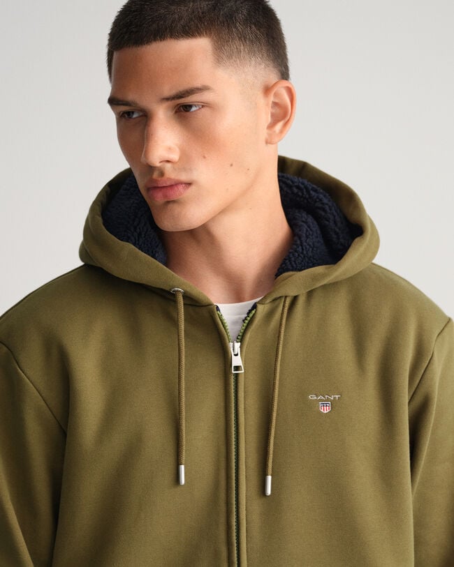 Sherpa fleece hoodie van sweatstof met ritssluiting