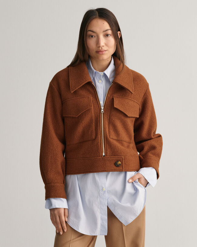 Bouclé jack met ritssluiting