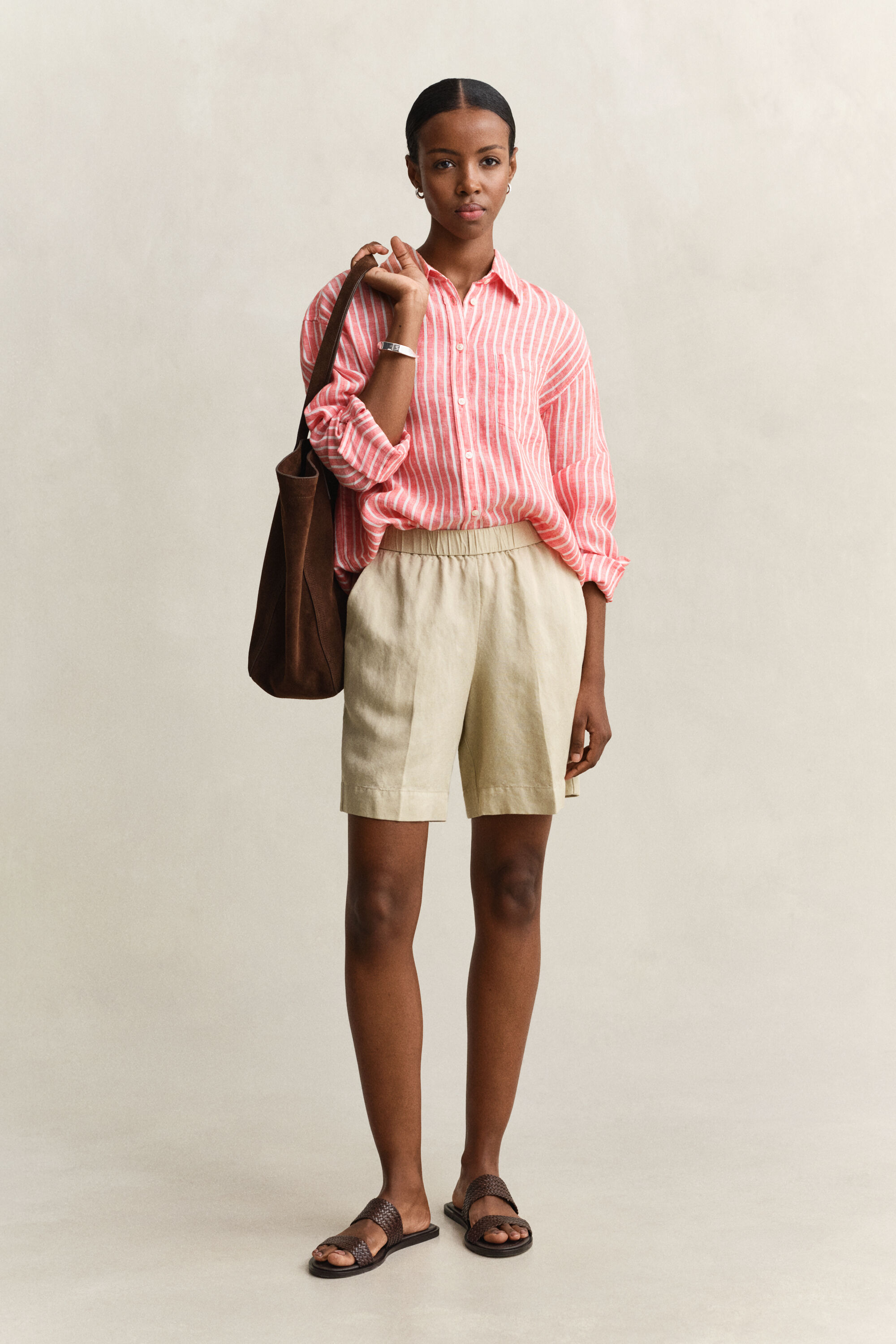 Relaxed Fit linnen overoverhemd met strepen