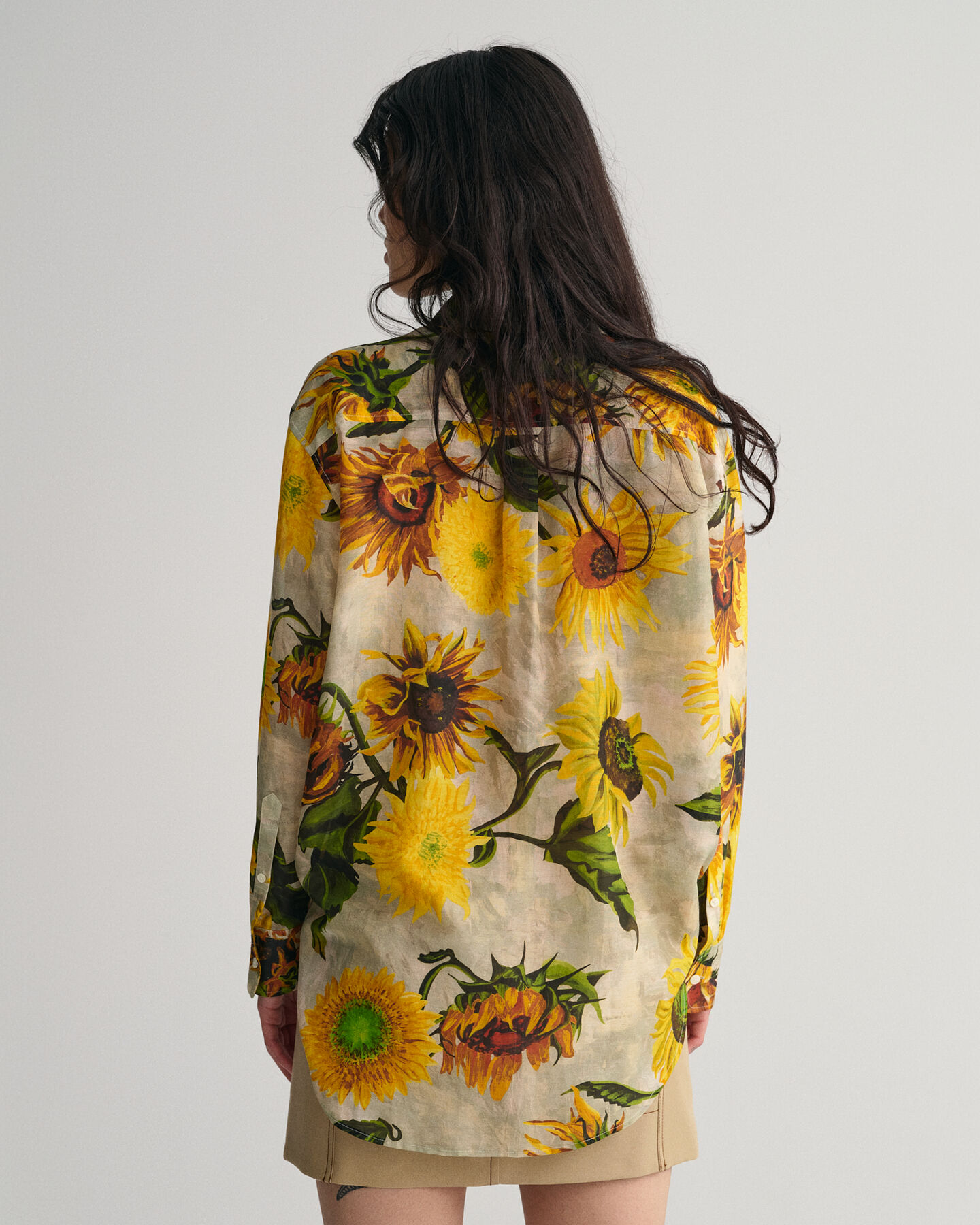 Relaxed Fit Sunflower-print overhemd van katoenzijde