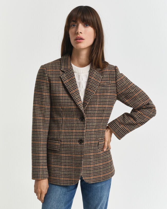 Regular fit wollen blazer met pied-de-poule