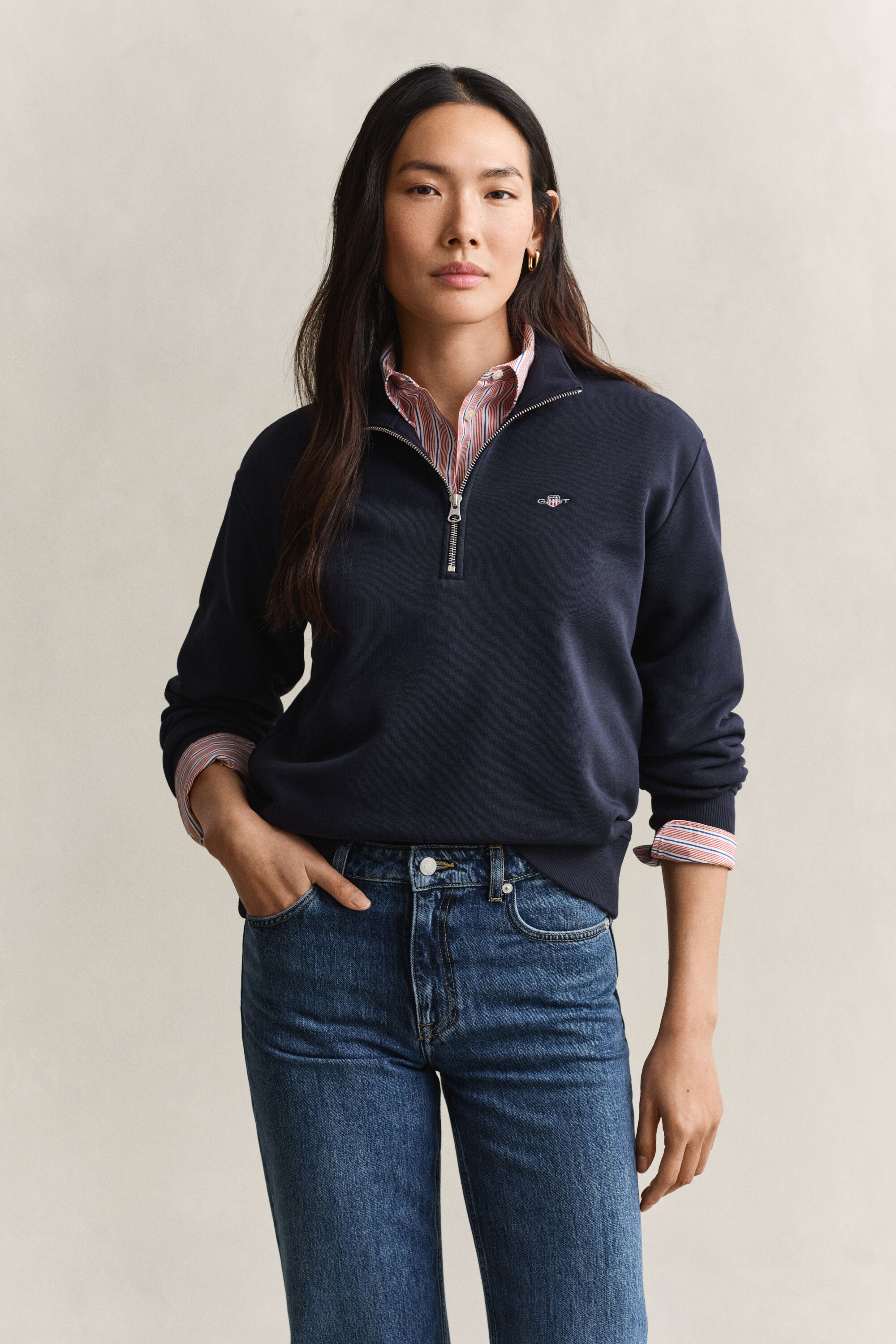 Shield sweatshirt met korte rits