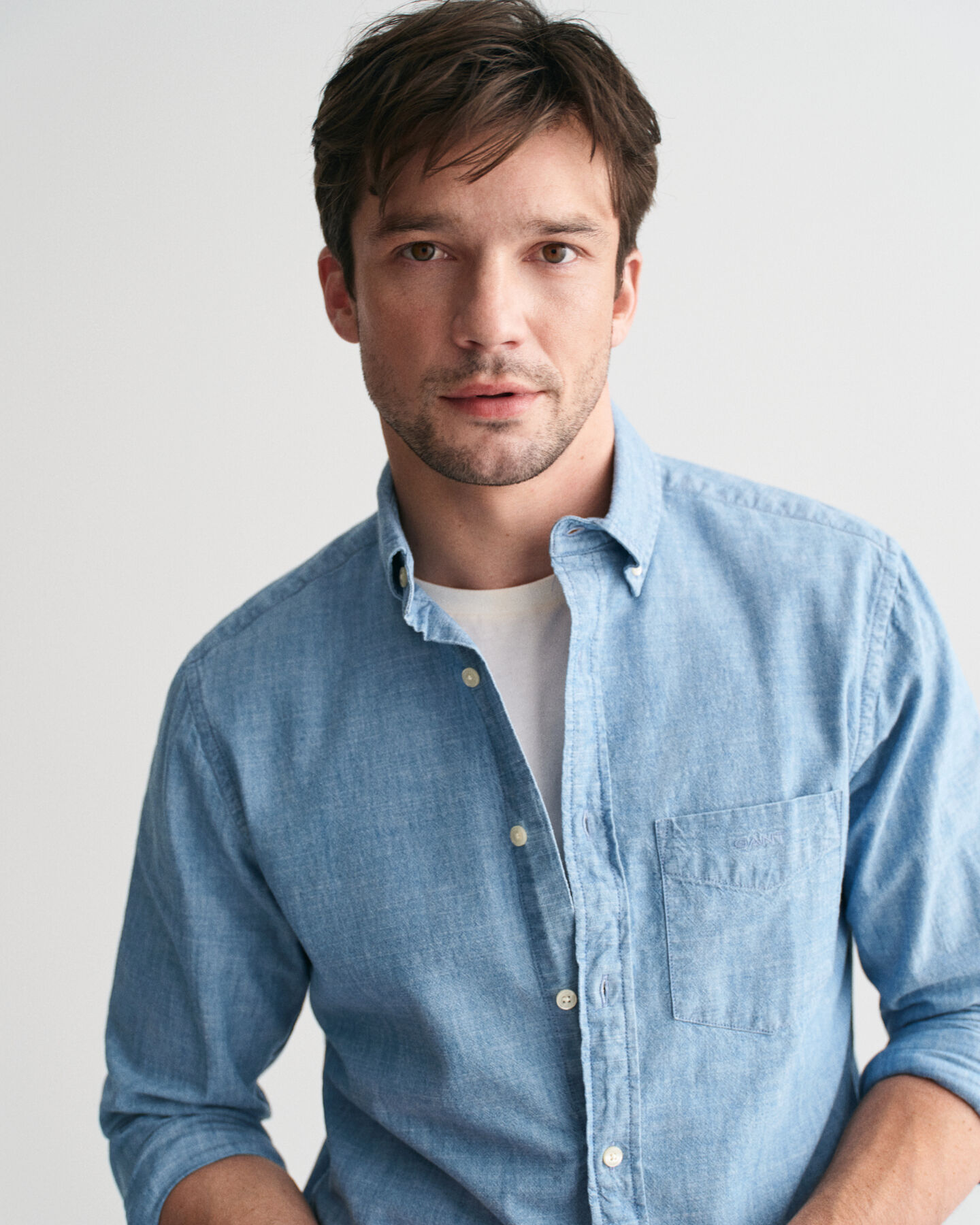 Regular Fit indigo chambray overhemd