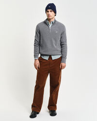 Trui met korte rits van geribde katoen-wolmix