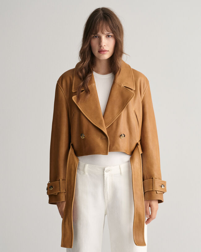 Cropped trenchcoat van leer