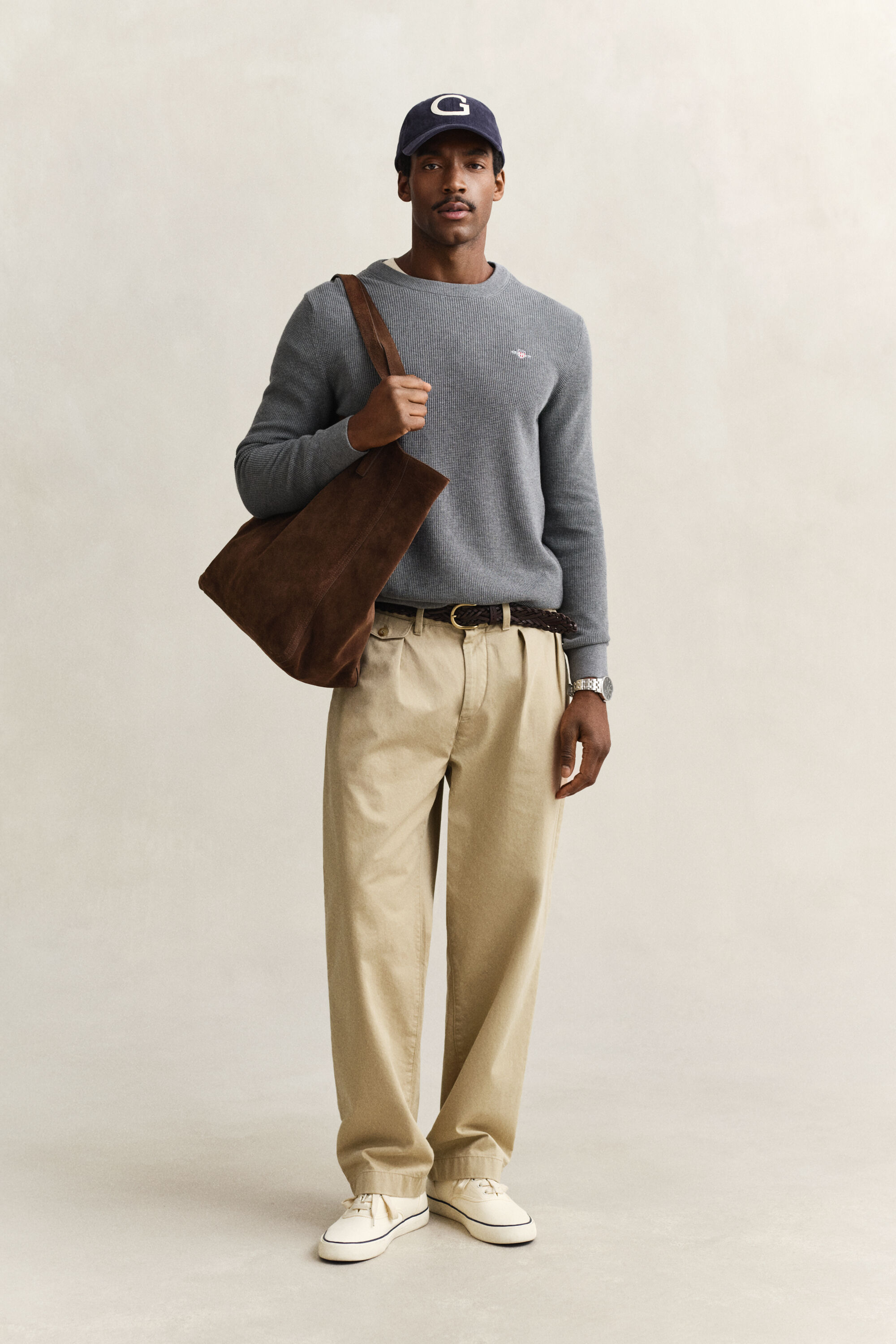 Katoenen Textured sweater met ronde hals