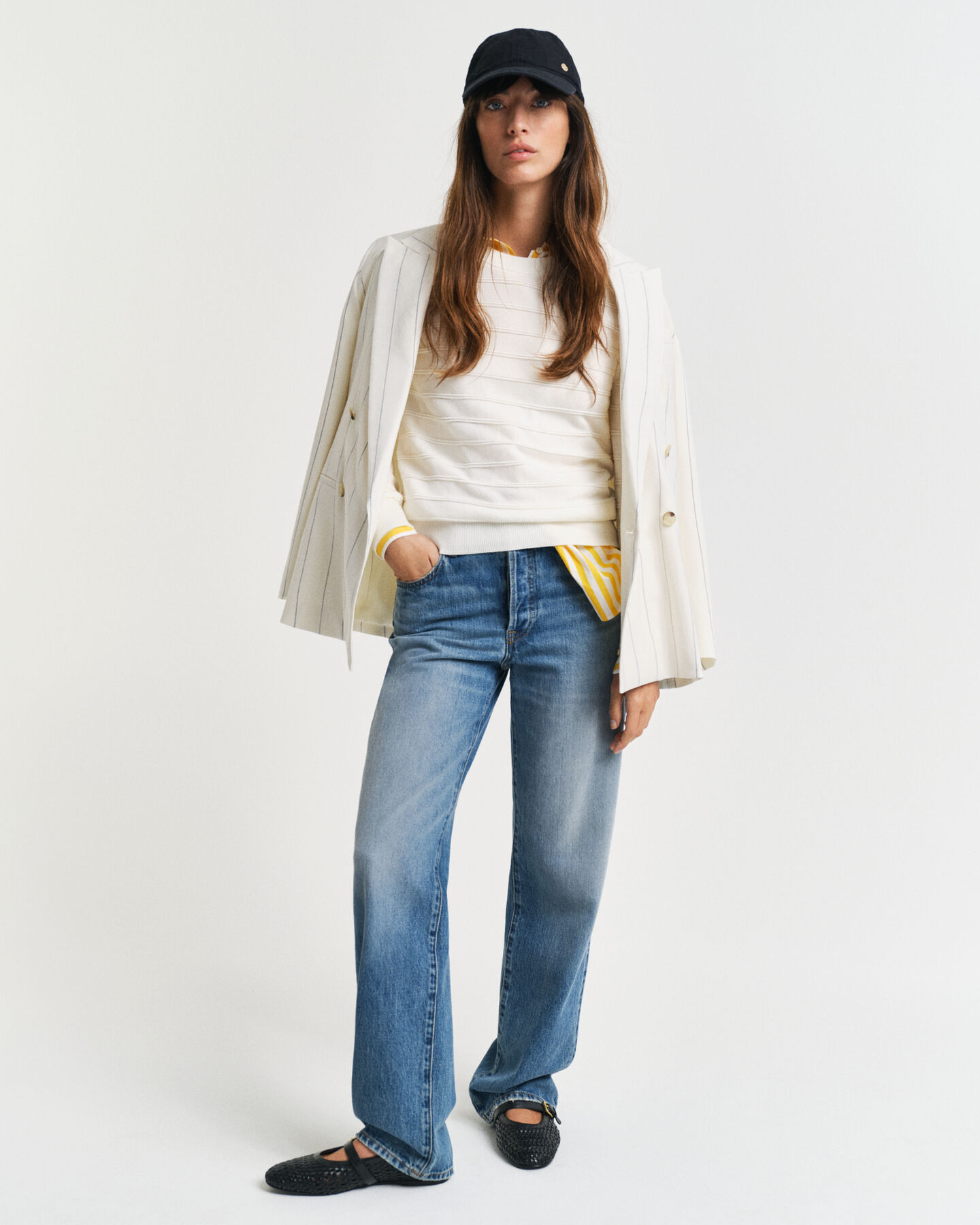 Katoenen Textured sweater met ronde hals