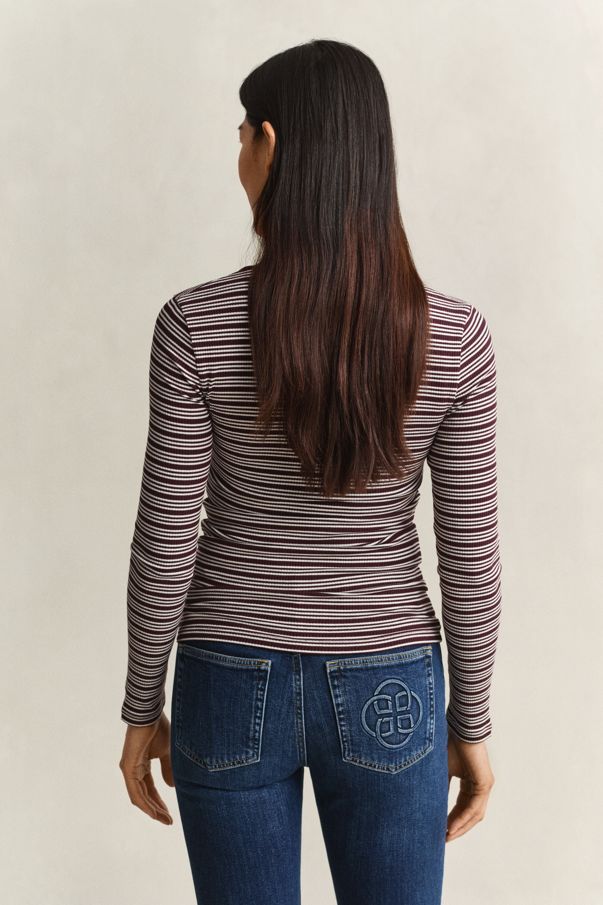 Geribde Henley-top met lange mouwen