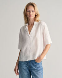 Relaxed Fit linnen blouse met korte mouwen