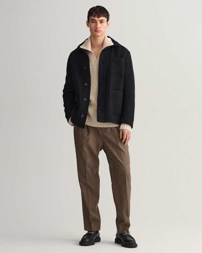 Relaxed Fit oneffen trui met V-hals en polokraag