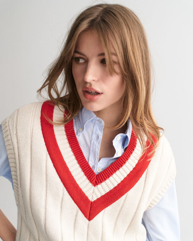 Vest met V-hals en contrast