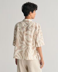 Relaxed Fit Palm Print linnen blouse met korte mouwen