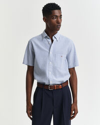 Regular Fit gestreept seersucker overhemd met korte mouwen