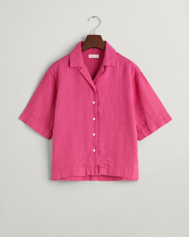 Teen Girls vierkant linnen overhemd met korte mouwen