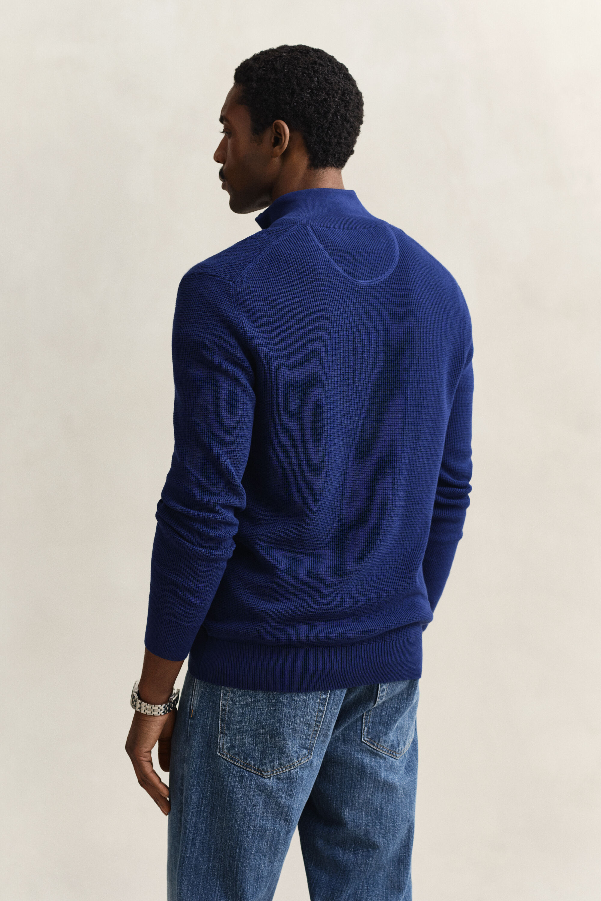 Katoenen Textured sweater met korte rits