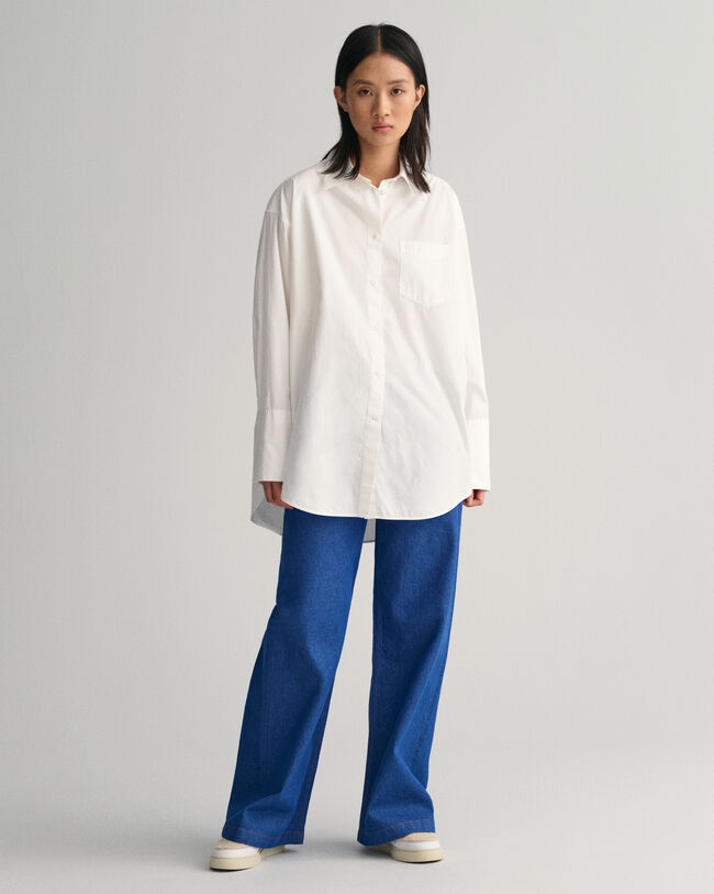 Oversized poplin overhemd met brede manchetten