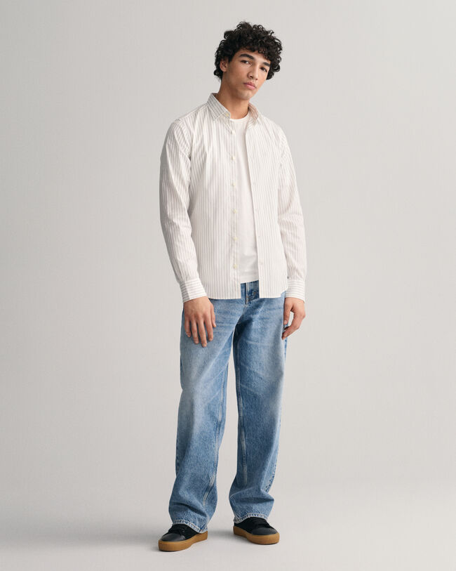 Slim Fit net overhemd met krijtstreep