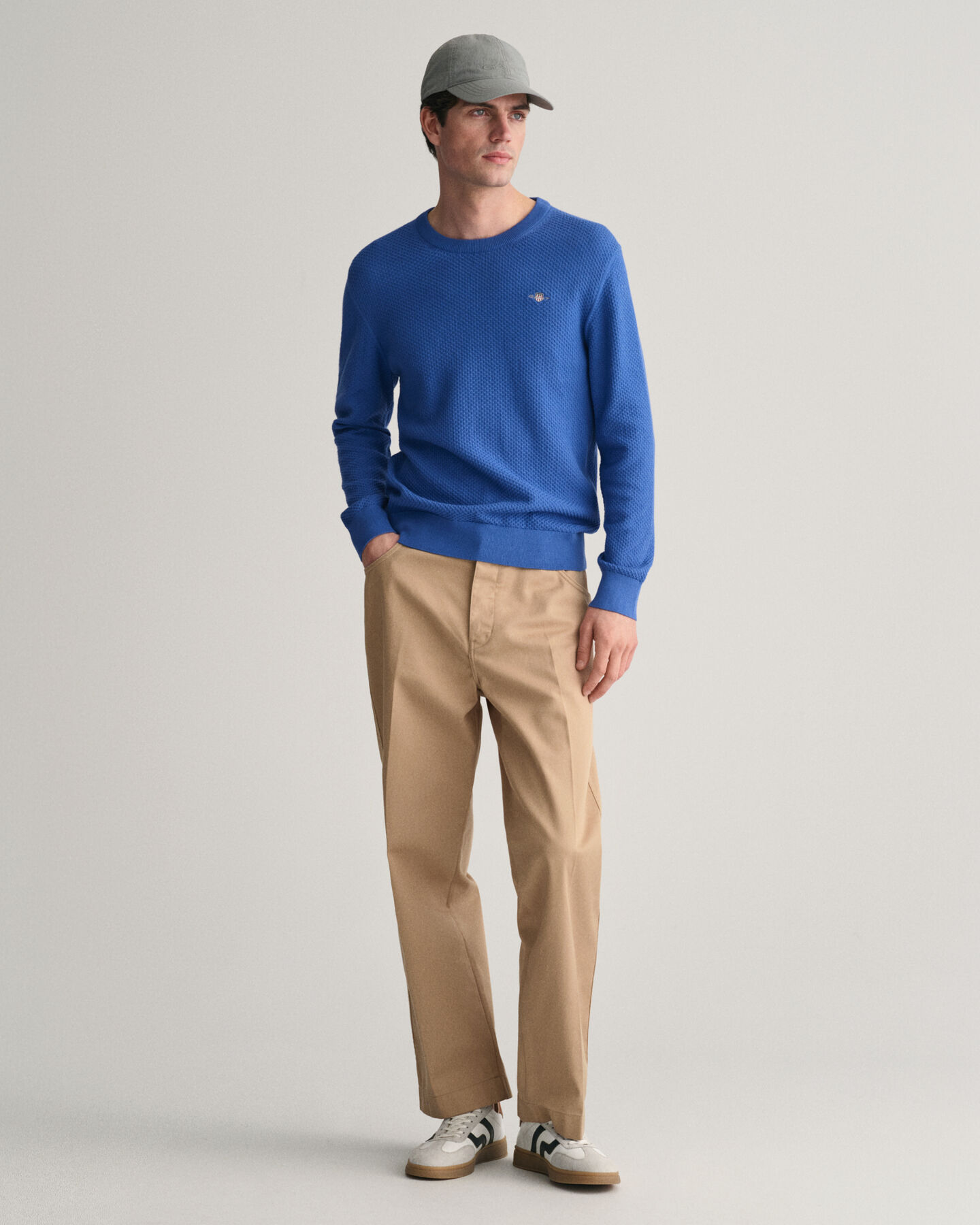 Structured trui met ronde hals van katoen